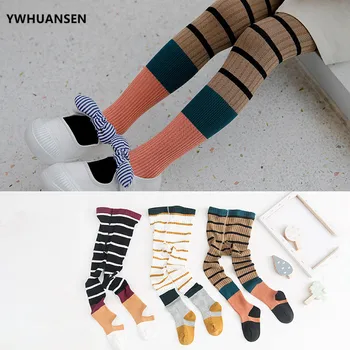

YWHUANSEN 1 to 7 Yrs Double Needle Striped Child Tights Vintage Children's Cotton Tights Baby Clothing Children Pantyhose Pants