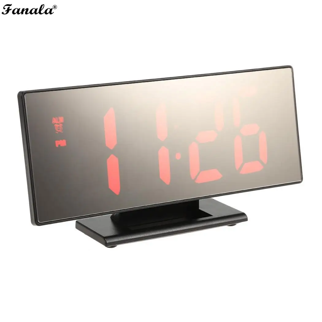 LED Mirror Digital Alarm Clock Multifunction Night LCD Light Desktop