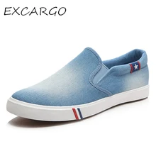 

EXCARGO Canvas Shoes Sneakers Men Shoes Slip On 2019 Summer Fashion Shallow Casual Shoes For Men Denim Blue Sneakers For Men