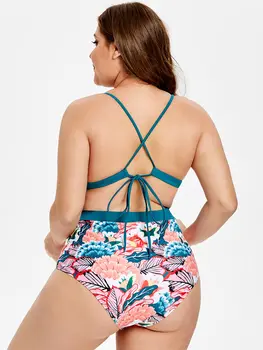

Flower Print Swimsuit Women Cross Plus Size High Waist Two Pieces Swimwear Padded High Waist Sexy Bikini Set 2019 Biquini