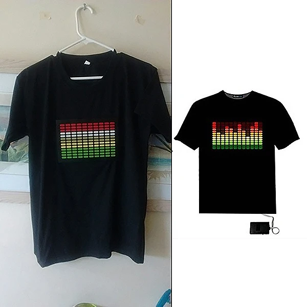Мужская звуковая активированная светодиодная футболка мерцающий свет рок диско эквалайзер с коротким рукавом светодиодная футболка