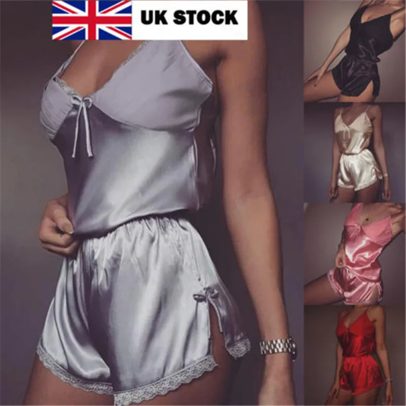 Popular Women Satin Lace Sleepwear Babydoll Lingerie Nightwear Shorts Pjs Pyjamas Set UK Casual women set photo