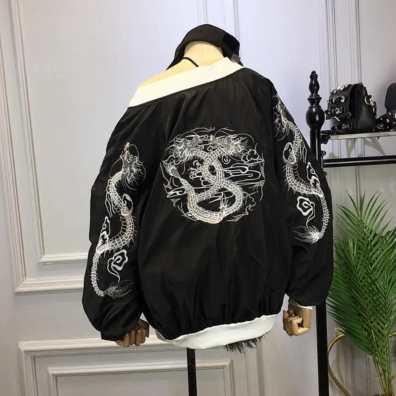 2019 Spring New Punk Embroidered Dragon Bomber Jacket Baseball Uniform ...