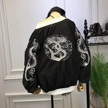 

2020 Spring New Punk Embroidered Dragon Bomber Jacket Baseball Uniform Jacket Female Loose Bf Coat Jacket