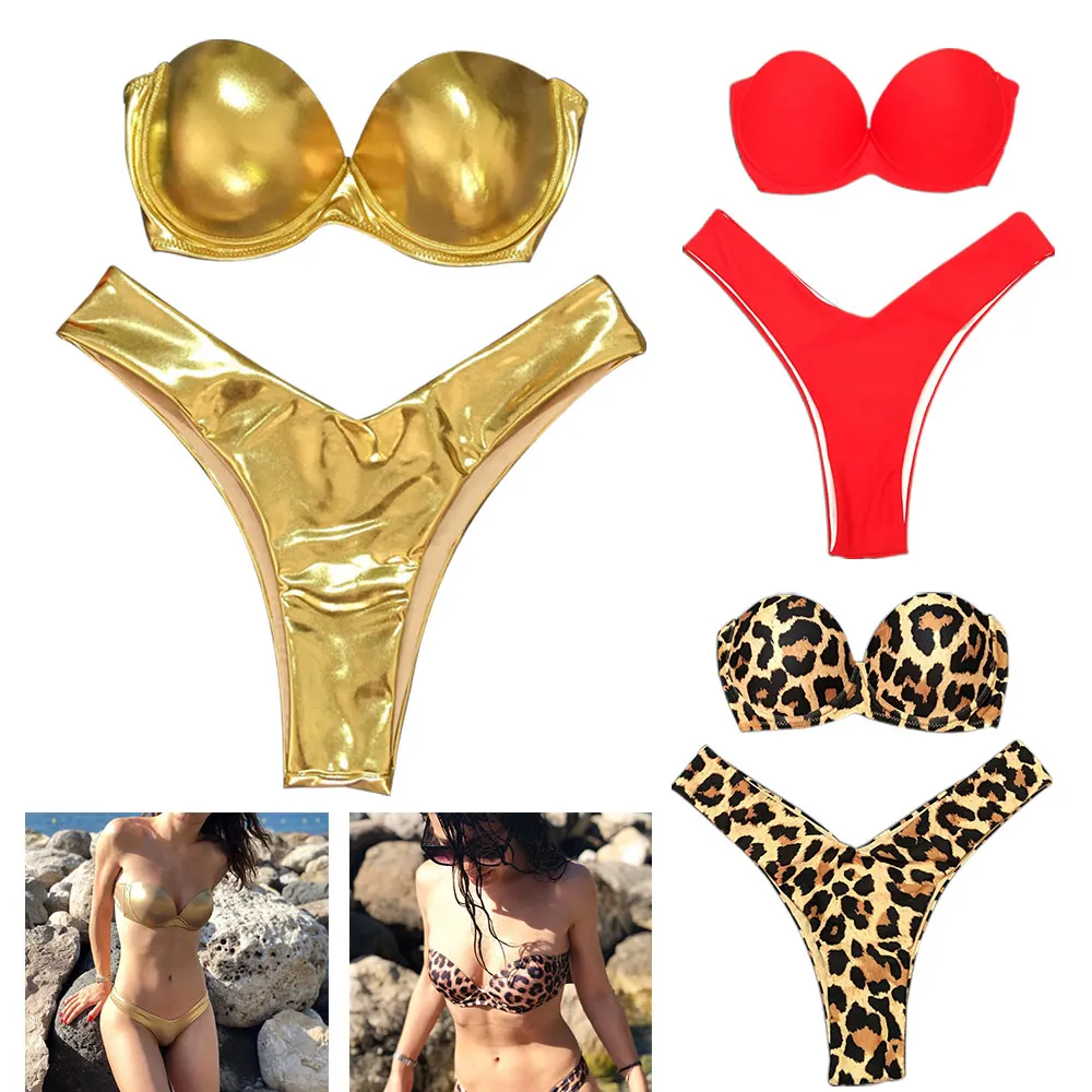 

2019 women Swimsuit sexy Bandage Bikini Swimwear Set Push Up Bathing Suit Leopard Bikini Set women swimwear for beach party