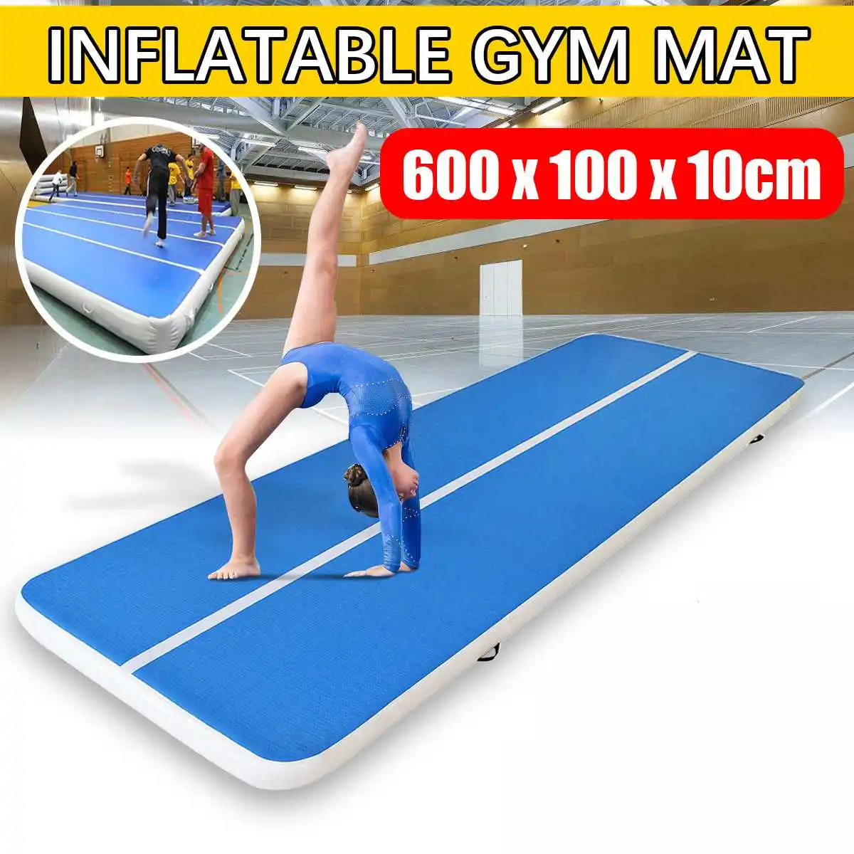 600x100x10 cm نفخ الجمباز فرشة رياضية قابلة للنفخ الهواء تراجع المسار للمنزل Backflip التدريب/التشجيع/الشاطئ /اليوغا الترامبولين