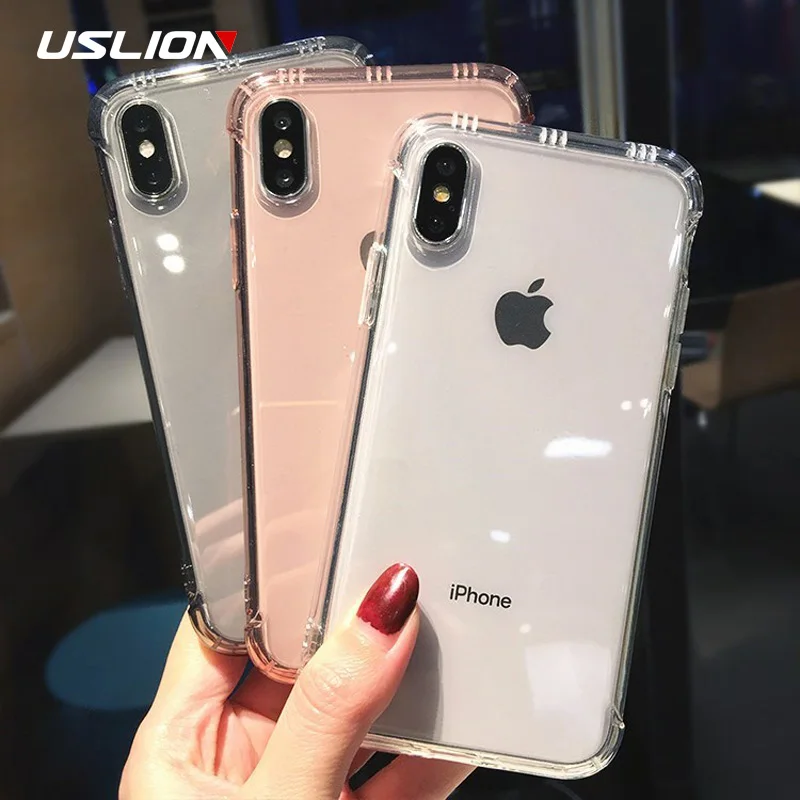 

USLION Transparent Shockproof Case For iPhone 7 Plus Silicone Phone Cover For iPhone XS Max XR X 6 6S 8 Plus TPU Protection Case