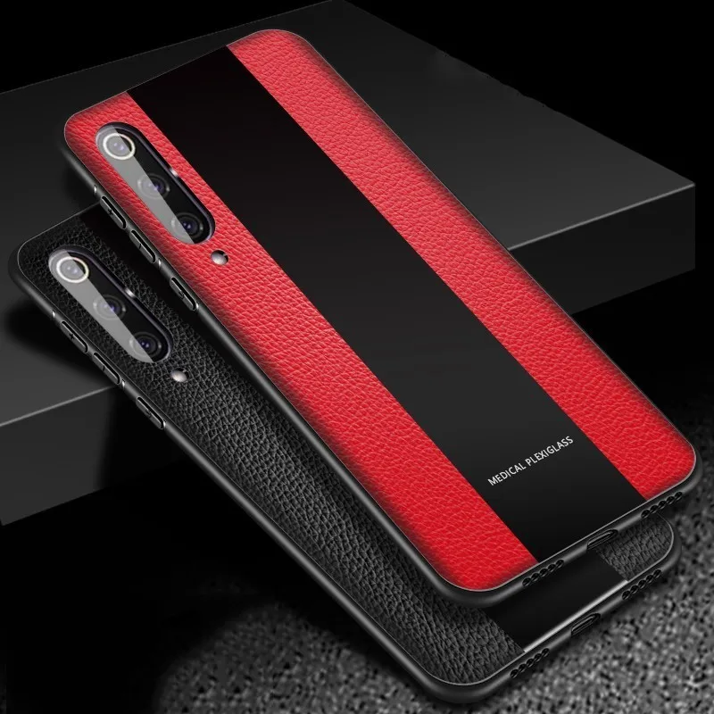 

Cover For Xiaomi Mi 9 / Mi9 SE Case Luxury Business PU Leather+Plexiglass Soft Frame On Xiomi Mi8 Explorer Mi 8 Lite Phone Cases