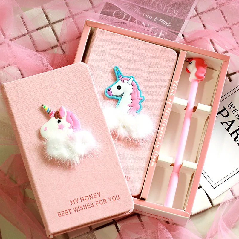 

Notebook Gel Pen Set, Cartoon Unicorn Flamingo Ink Pen Style Girl Gift Korea Stationery School DIY Office Sketch with Kawaii Box