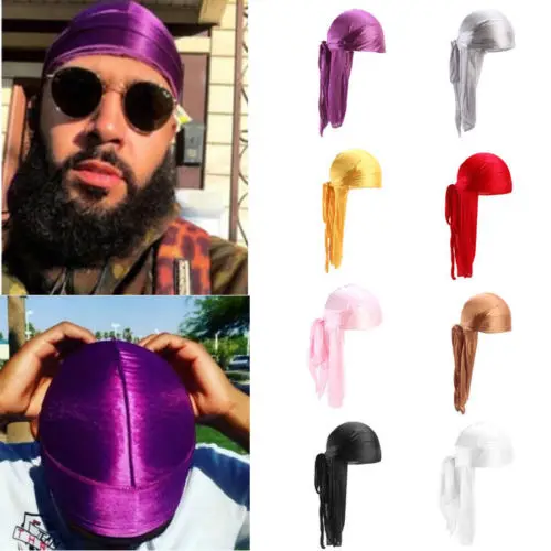 

New Fashion Men's Satin Durags Bandanna Turban Wigs Men Silky Durag Headwear Headband Pirate Hat Hair Accessories
