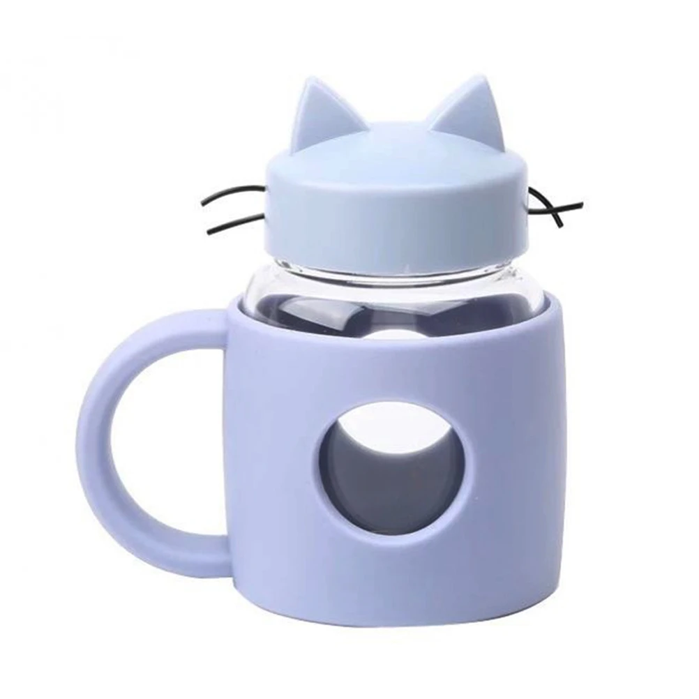 

1 Pc Lovely Glass Cup Cute Cat Tea Mug High Temperature Resistant Water Bottle With Coverfor Camping Travel Hiking