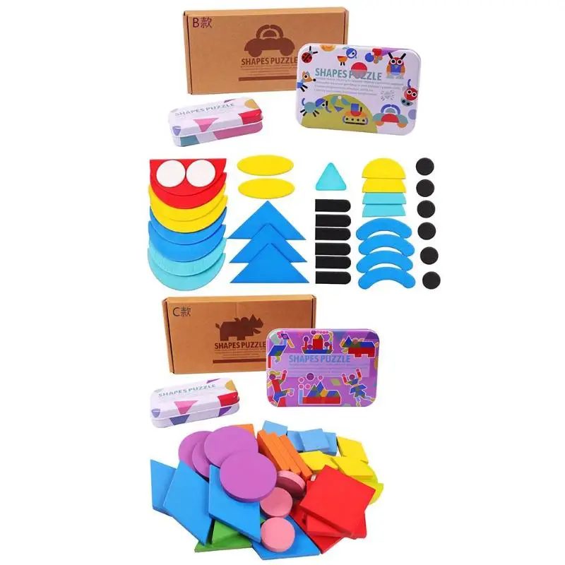 

98pcs Colorful Clever Puzzles Multi-Shape Geometric Wooden Jigsaw Puzzle Board Set Children Baby Educational Toys
