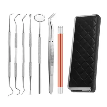 

7 Pcs Dental Hygiene Kit Teeth Whitening Tools Calculus Plaque Remover Set Scanner Hook Pick Scaler Tweezers Kit Flashlight