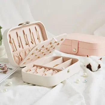 

Velvet Jewelry Display Earrings Plate Jewelry Box Portable Leather Earrings Ring Multi-function Makeup Lipstick Storage Box