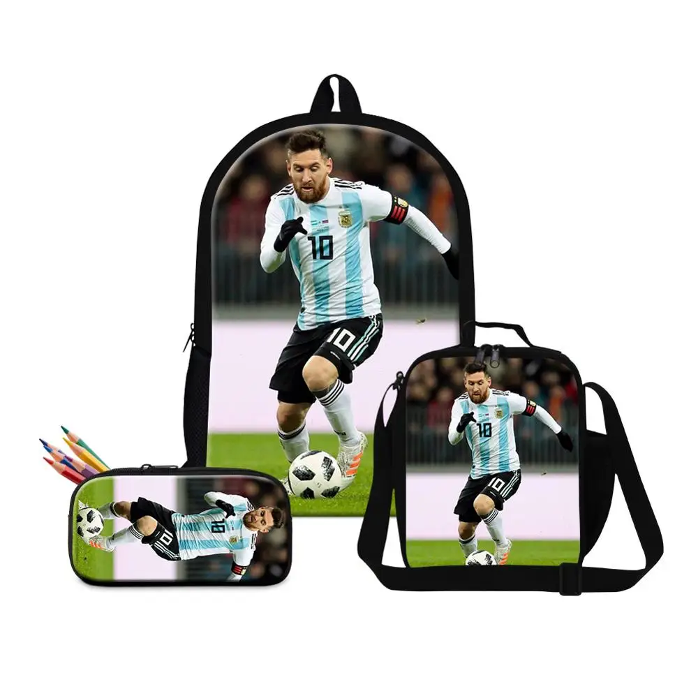 

Kids Backpack Sets Women Stars Messi Pattern Large School Backpack With LunchBag & PencilCase 3pcs Set BookBag mochila feminina