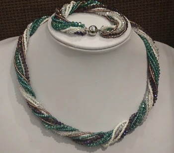 

Blue white Gray Green crystal woven Czech necklace and bracelet for women magnet ball