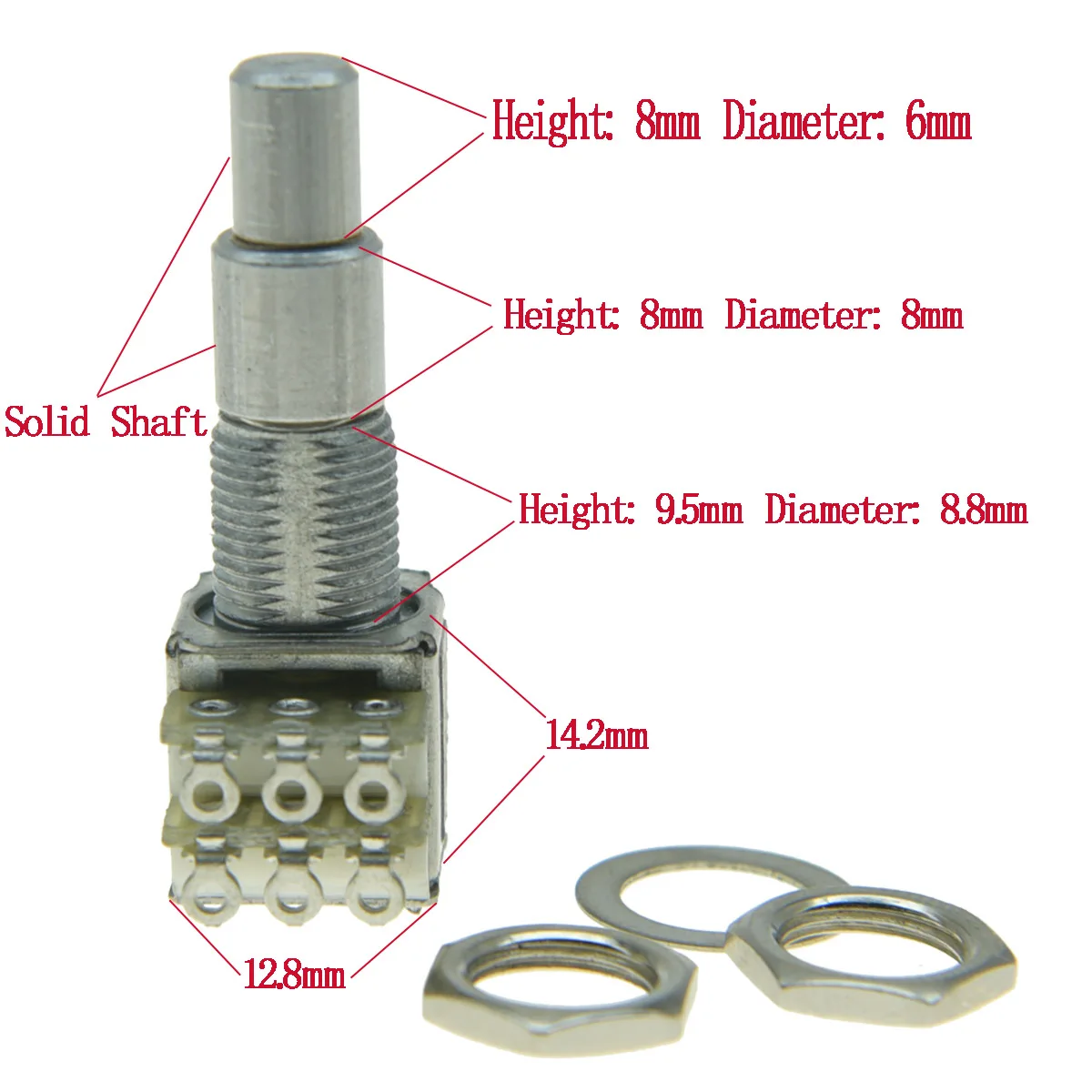 KAISH Guitar Bass Mini Dual Pots Stacked Concentric Potentiometer w/ Center Detent A50K/B50K/A100K/B100K/A250K/B250K/A500K/B500K