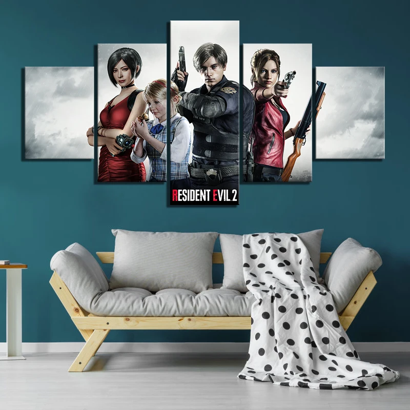 

5 Piece Biohazard Re 2 Game Poster Pictures Resident Evil 2 Poster Canvas Paintings Zombies Horror Pictures Wall Paintings