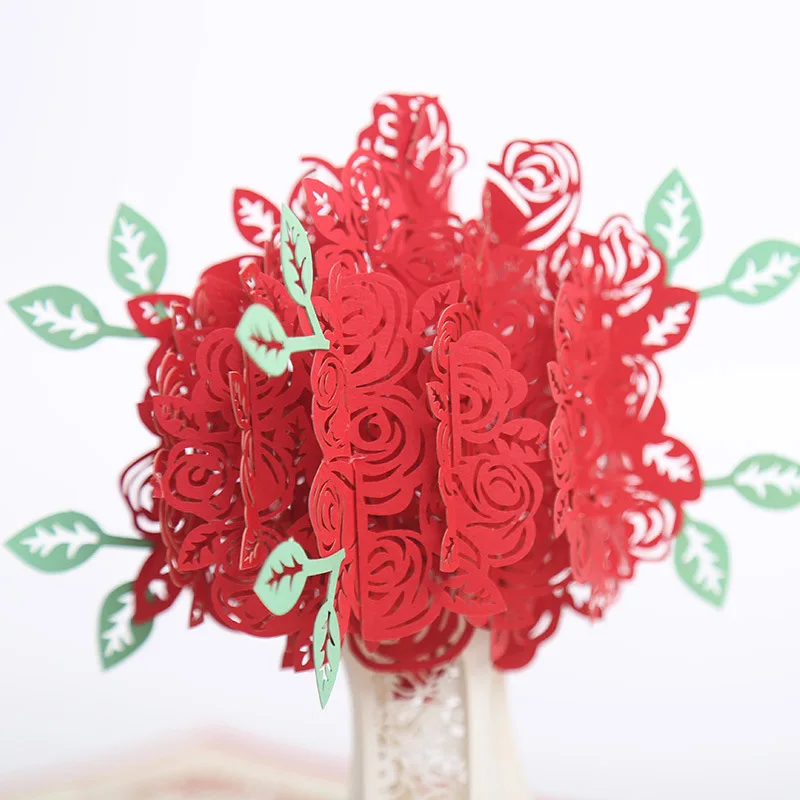  Rose 3D Pop UP Greeting Cards Fantastic Flower Handmade Gift Card For Valentine's Day Birthday Anni - 32989997773