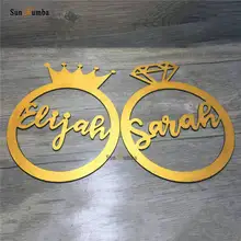 Пользовательские Жених Невеста именные висящие знаки реквизит для фотографий деревянная Свадебная декорация стул знак обруч фото стенд Декор