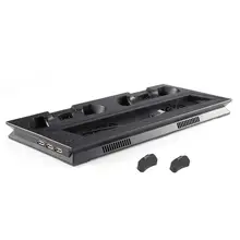 Для PS 4 тонкое крепление вертикальной стойки на док-станцию игровая консоль поддержка Базовый держатель+ двойные порты зарядки с двойным охлаждающим вентилятором для PS4 Slim