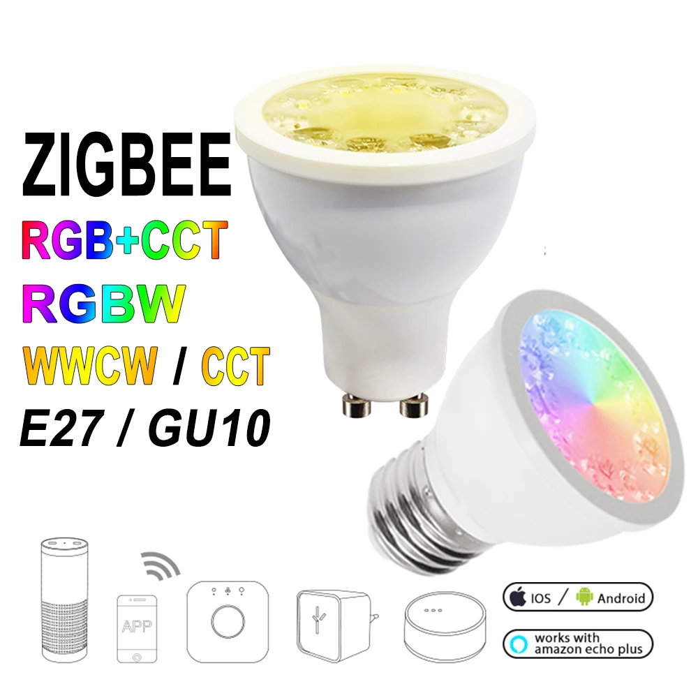 

ZIGBEE ZLL RGB+CCT RGBW WWCW Spotlight,E27/E26/GU10,5W,Dual White and Color lamp cup,dimmable,AC110V-240V,for Amazon Echo plus