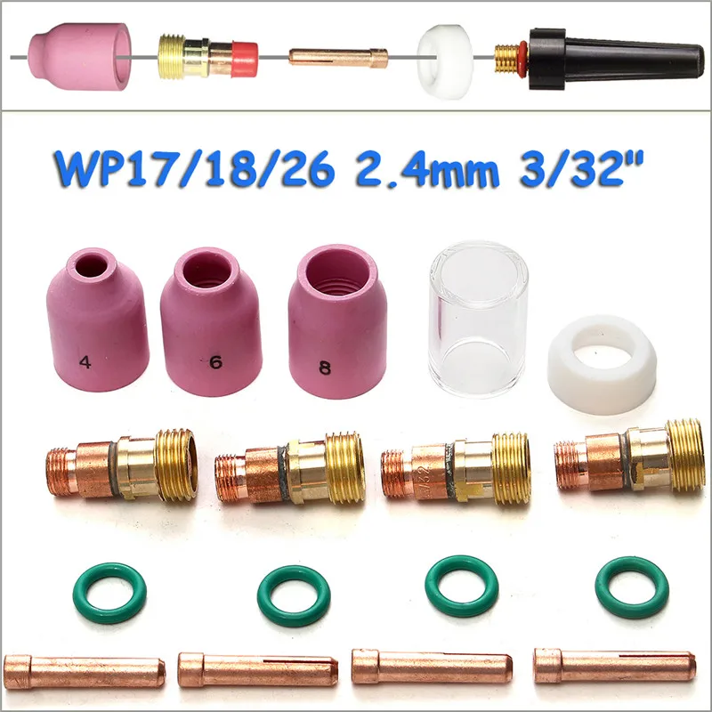 US TIG Welding Torch 3//32/" 2.4mm Gas Lens #12 Pyrex Cup Kit For WP-17 18 26 New
