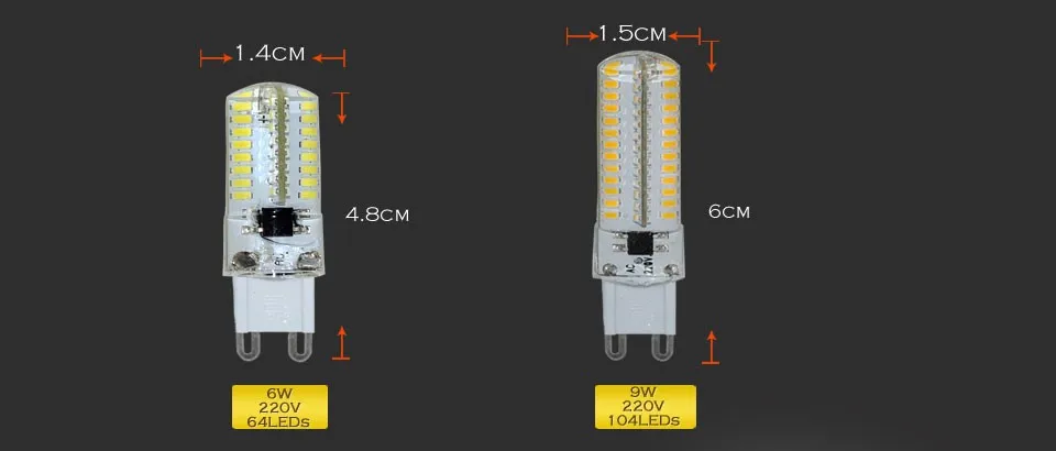 1 шт. мини G9 6 Вт 9 Вт Светодиодная лампа 3014 SMD AC 200 В 240 В Sillcone корпус светодиодный лампы Кукурузы 64leds 104 светодиоды хрустальная люстра УДАРА