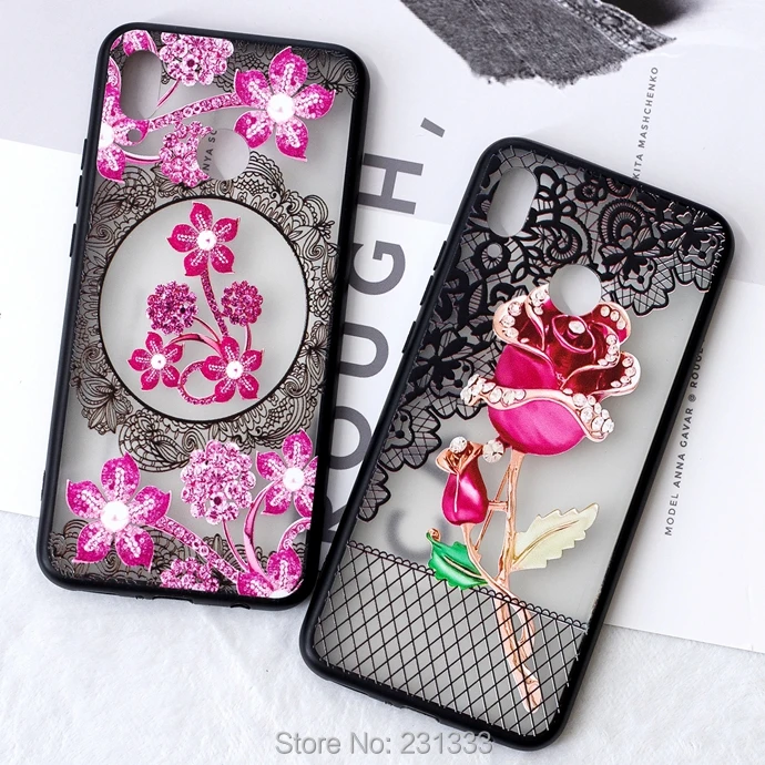

C-ku 3D Diamond Bling Flower TPU PC Hard Case For Huawei P20 Nova 3 3I Enjoy 7 PLUS 7S Lace Frame Clear Skin Cover Fashion 1pcs