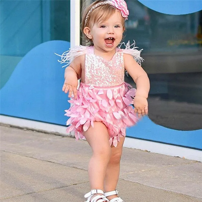 Летние милые Боди для маленьких девочек от 0 до 18 месяцев розовые облегающие комбинезоны с блестками и кисточками, костюмы принцессы, костюмы пляжного типа с открытой спиной, топы, одежда