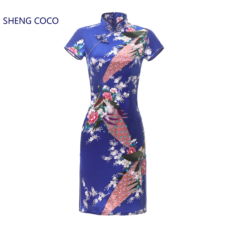 

Платье Ципао, короткое, винтажное, темно-синее, с павлиньим узором, 6XL, S-6XL