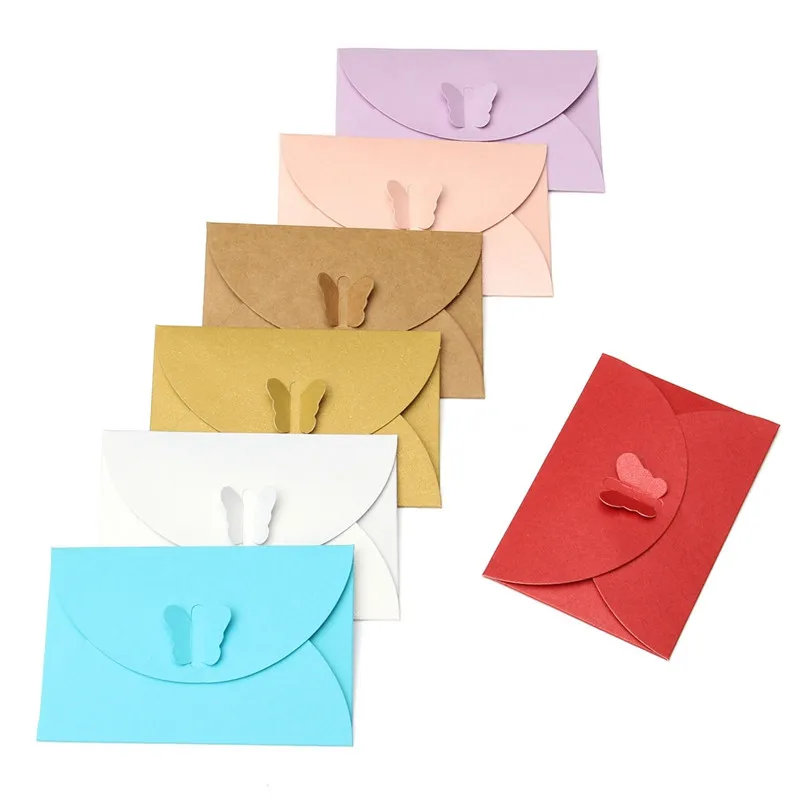

100pcs Mini Colored Butterfly Buckle Paper Envelopes DIY Retro Blank Invitation Envelope for Wedding Party Greeting Card