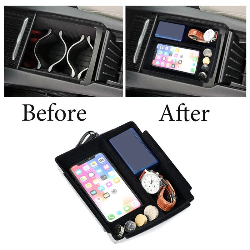 

1pc Black 21.5*16.5cm Brand New & High Quality Wireless QI Armrest Organizer Console Storage Box Case For Tesla Model S Model X
