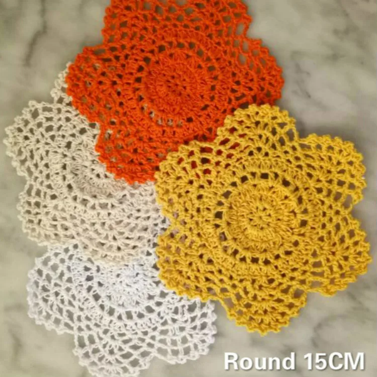 

15CM Round Handmade Crochet Dining Doily Tableware Mat Christmas Coffee Mug Coaster Mat Decor Insulation Pad Home Wedding Gifts