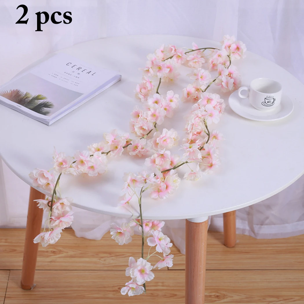 2pcs 180cm Long Cherry Vine Rattan Flowers For Wedding Arch Party Decoration White Vine Artificial Flowers Flores Garland Wreath 2pcs 180cm Long Cherry Vine Rattan Flowers For Wedding Arch Party Decoration White Vine Artificial Flowers Flores Garland Wreath