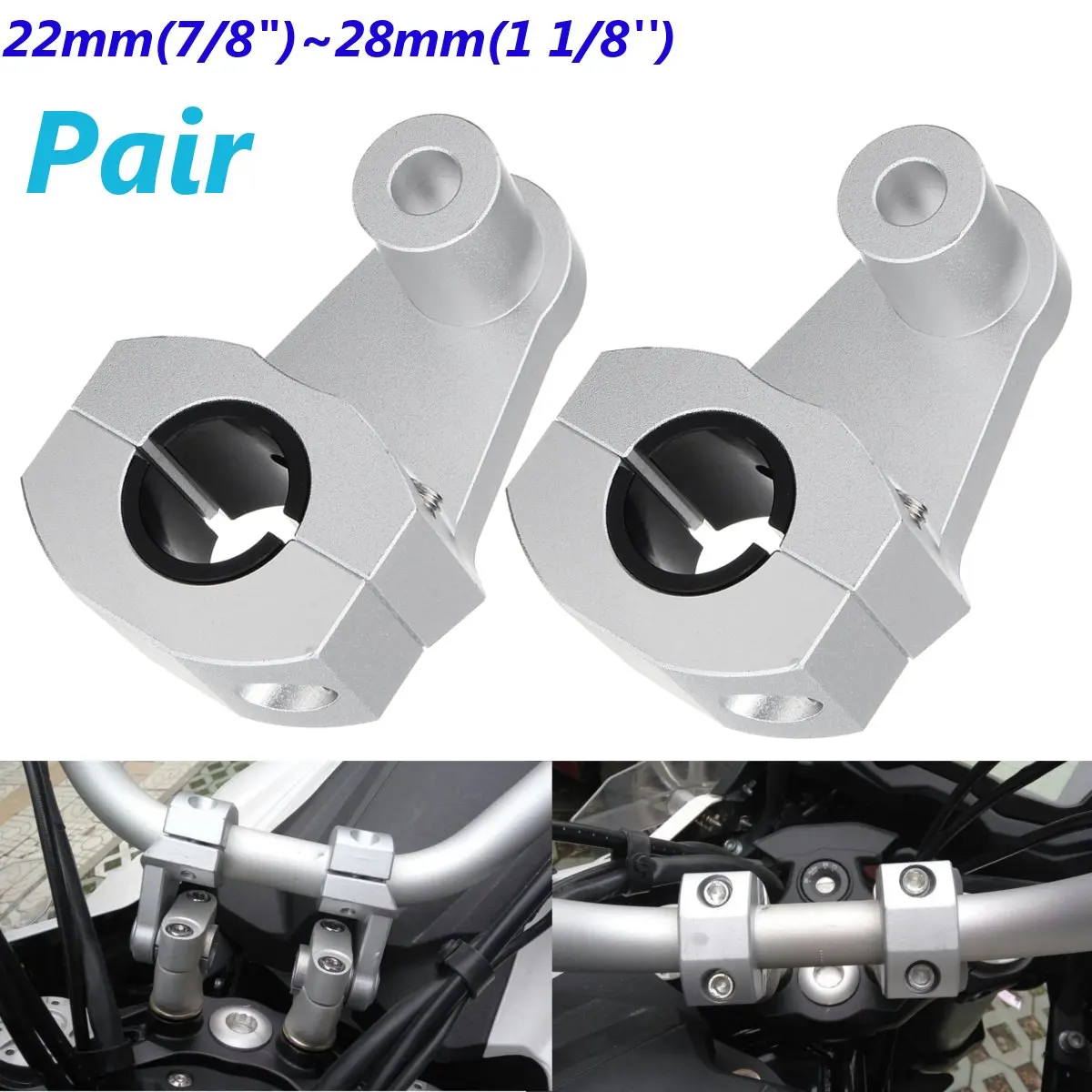 

2 Pcs Motorcycle Motor Handlebar Clamps Sliver Riser 22mm 28mm for Suzuki for Yamaha for BMW for Honda Aluminum Alloy bar