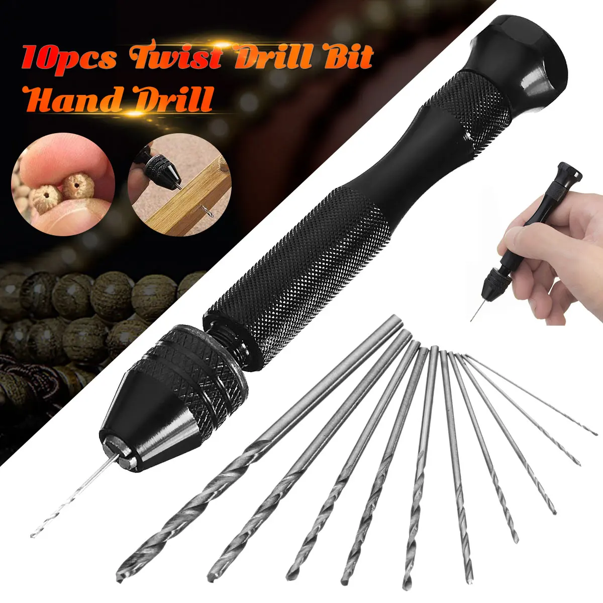  Hot Sale 10pcs Twist Drill Bit Mini Micro Aluminum Alloy Hand Drill With Keyless Chuck Woodworking 