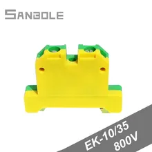 EK-10/35 Sak Series 10mm2 Yellow Green Ground Terminal 57A 800V Blocks Connection Row suit for SAK-10EN (10pcs)