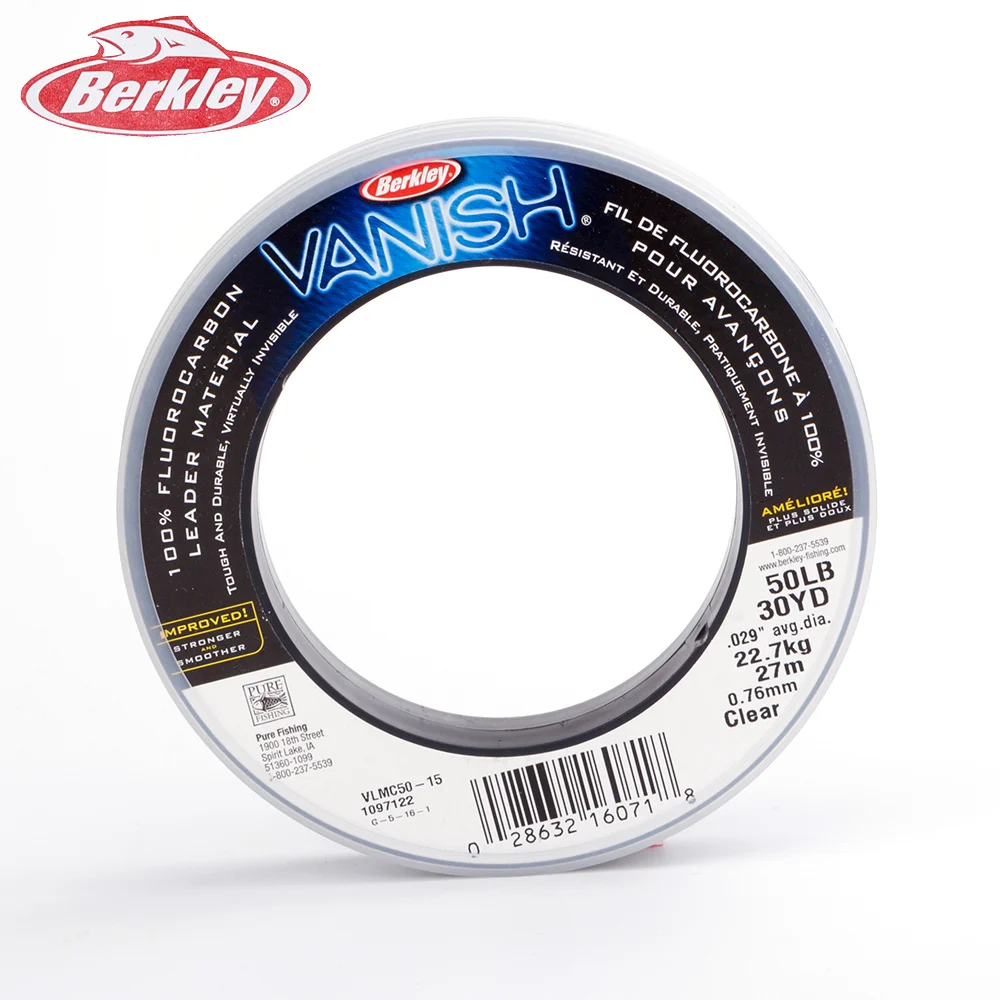 

Berkley Easy Casting Vanish Clear 27m 50/80/100 lbs 100% Fluorocarbon Mainline 30YD Leader Tippet Sinking Invisible Fishing Line