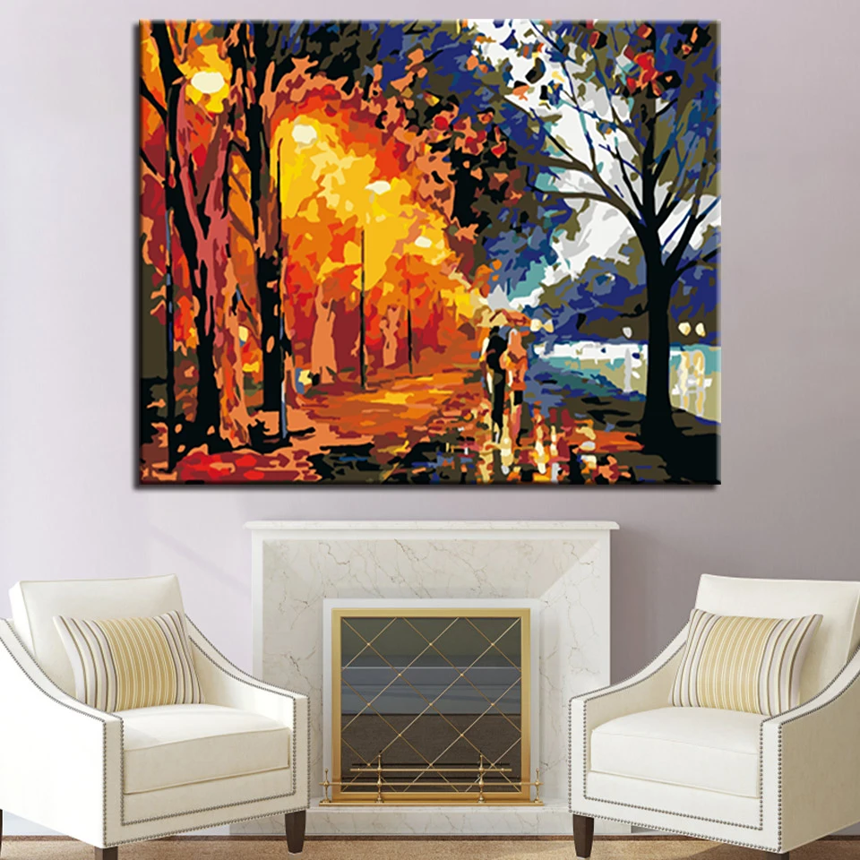 

Abstract Art In the Fall Street Walking Couple Picture By Numbers DIY Painting Kits Hand Paited On Canvas Decor Wall Unique Gift