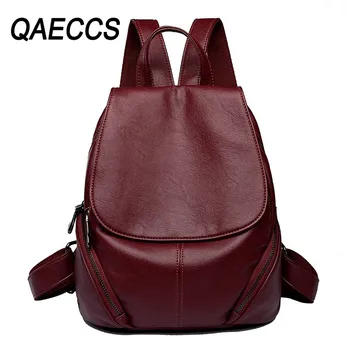 

2019 Women Leather Backpacks Travel Shoulder Bag Vintage Bagpack Large Capacity Travel Backpack Solid Rucksacks For Girls New