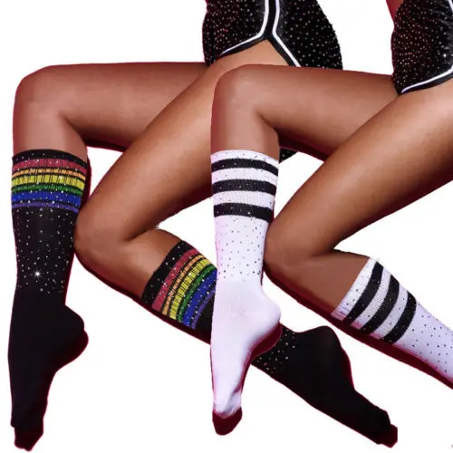 

Women Girl Over the Knee Long Braided Knit Warm Soft Thigh High Casual Ladies Rhinestone Bling Cotton Stockings