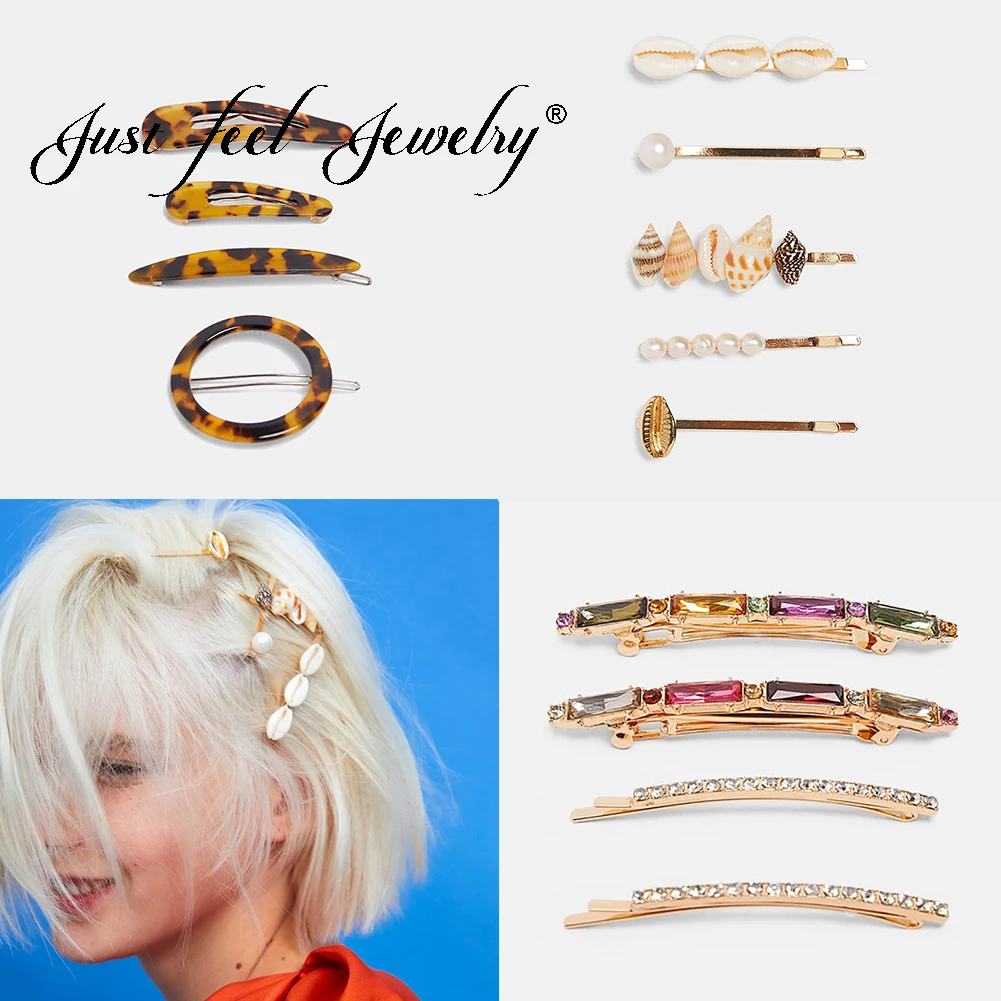 

JUST FEEL 2019 New Za Designs Jewelry Sea Shell Handmade Hair Clips For Women Barrettes Trendy Pearl Hair Pins Accessories Girls