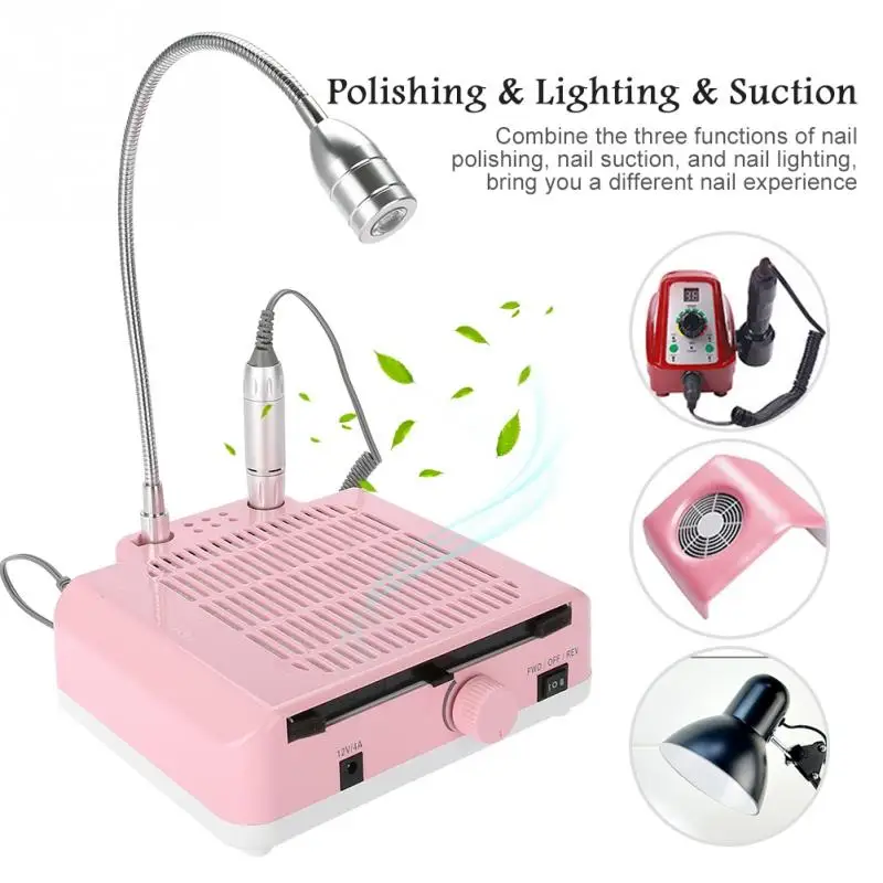 

New 3 IN 1 Nail Art Equipment 30000RPM Drill Pen Dust Collector LED Light Vacuum Cleaner Fan Manicure Tool Kit