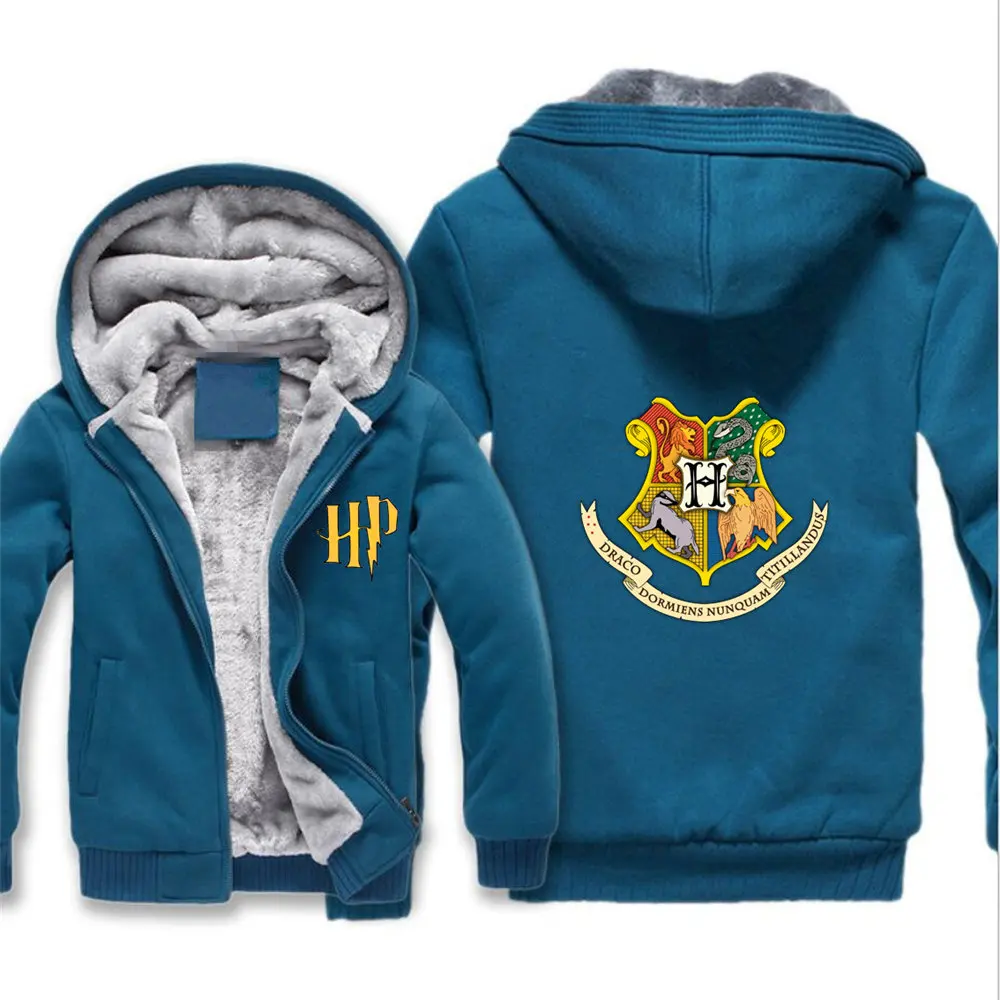 

Harri potter jacket Gryffindor Hufflepuff Slytherin Cosplay coat Men Winter Warm Fleece Hooded Sweatshirts Man Thicken Hoodie
