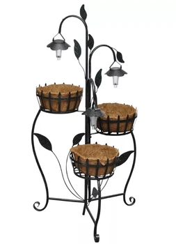 

VidaXL Solar LED Plant Rack With 3 Baskets And 3 LED Lights Indoor Outdoor Plant Stand Flower Stand Corner Shelf European Pot