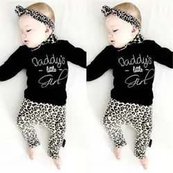 Одежда для новорожденных девочек с леопардовым принтом, футболка, Топы, штаны, комплекты, спортивный костюм, новая одежда с леопардовым