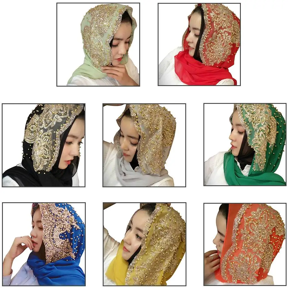 Muslim Headscarf Cover Chiffon Beaded Long Scarf For Women Beautiful 8 Color Hair Scarf 2019 New Fashion