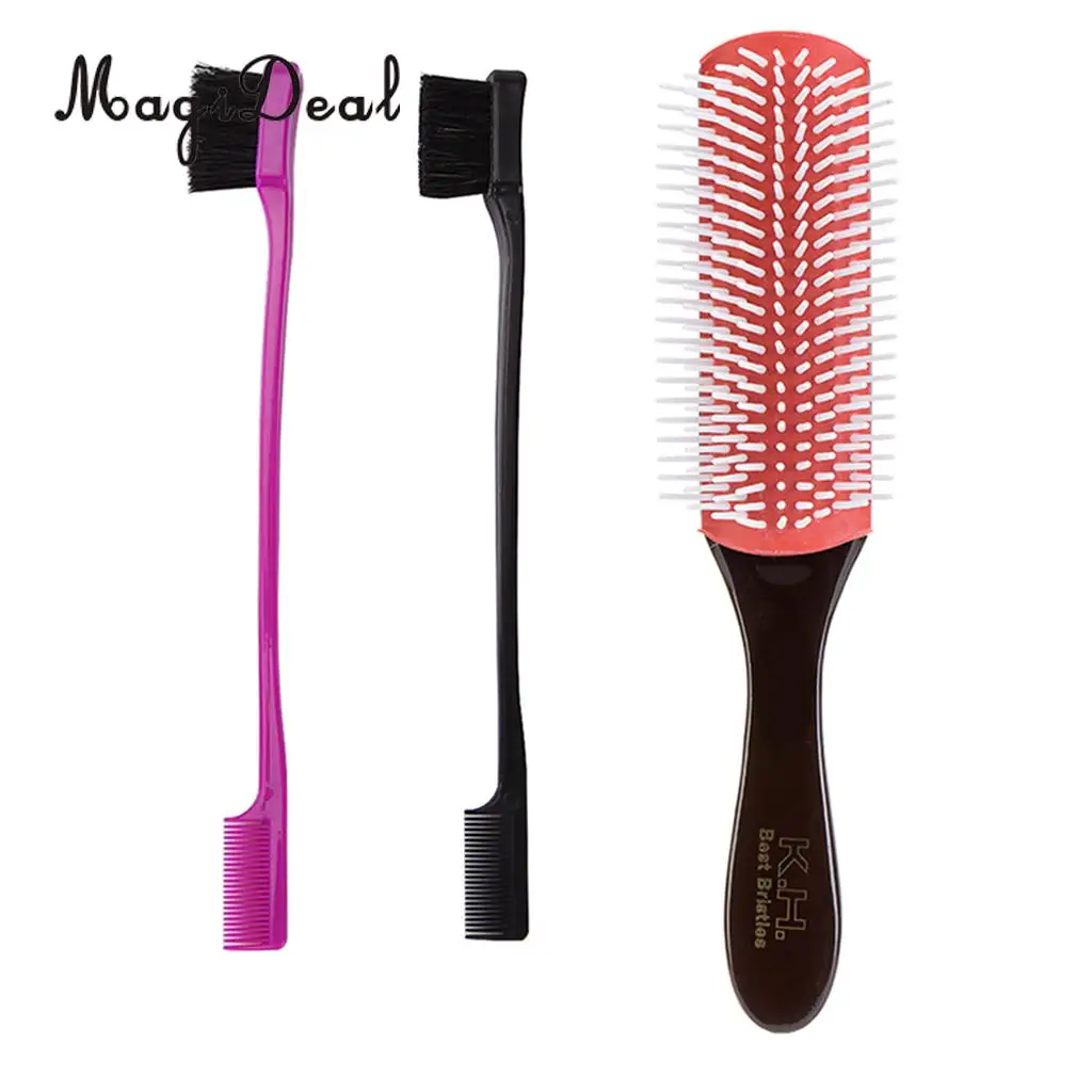 Hair Styling Brush Detangle with 2 Double Sided Edge Control Hair Brush