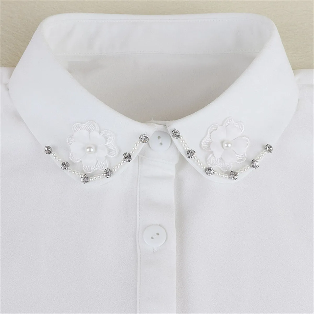 Белый свитер рубашка ложный воротник Мода Жемчуг шифон поддельные воротник для женщин Корейский демисезонный Черный шейный платок одежда